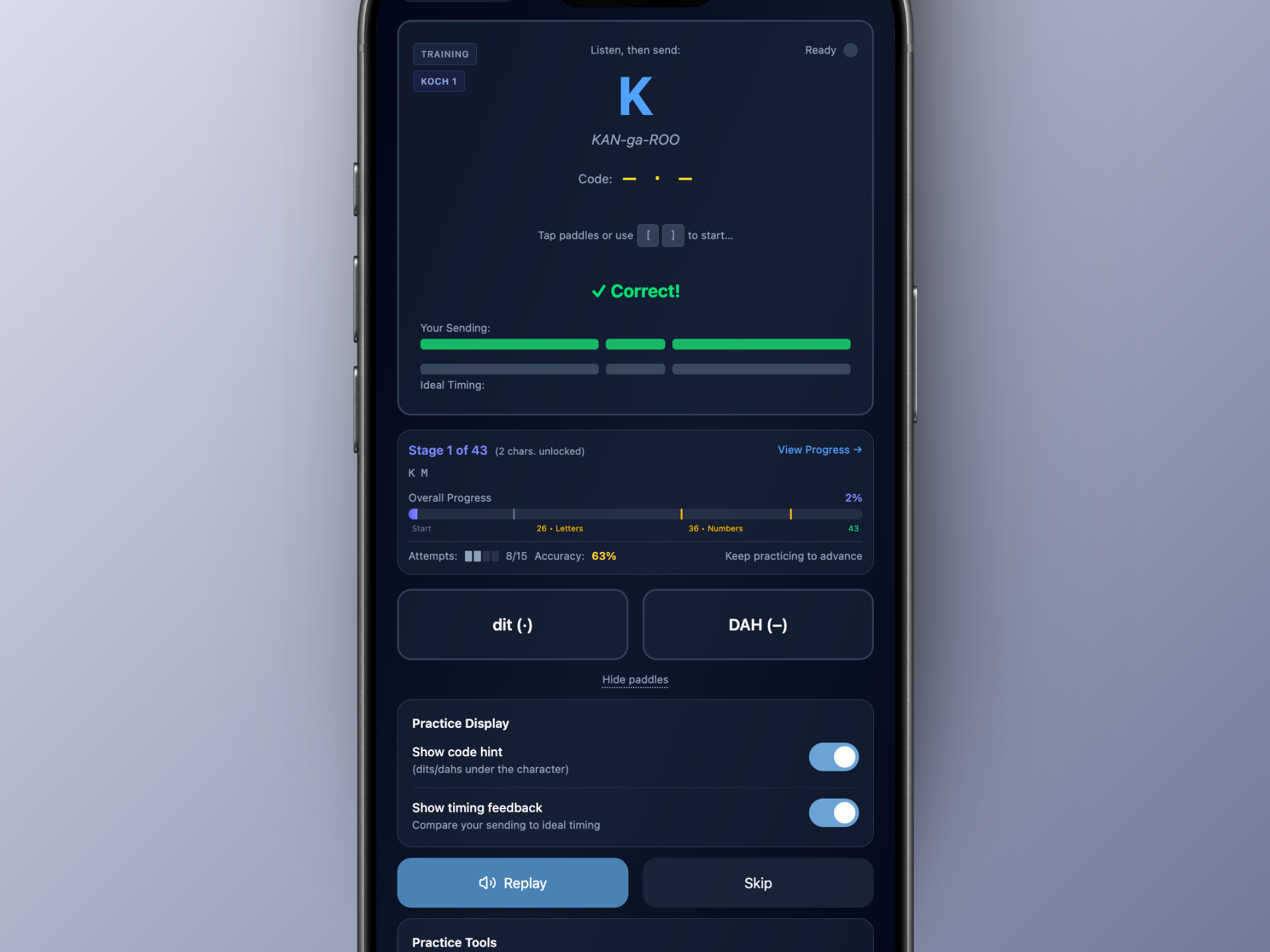dit•DAHs Koch Method Trainer Interface
